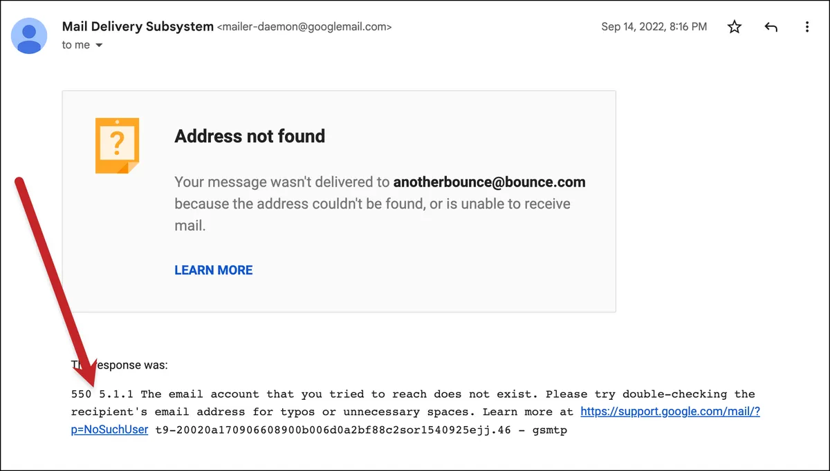 An example of a bounce notification