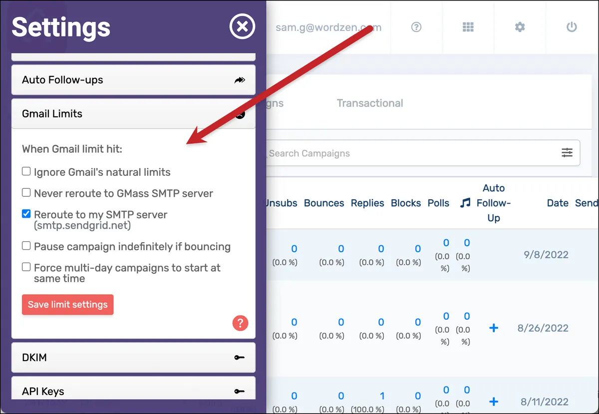 Handling Gmail limits