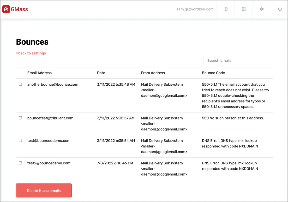 Manage your bounce list