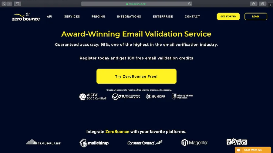 ZeroBounce homepage