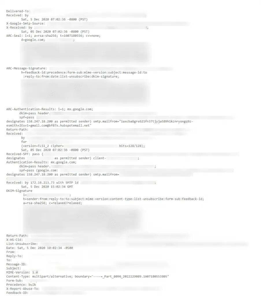 Complete email header