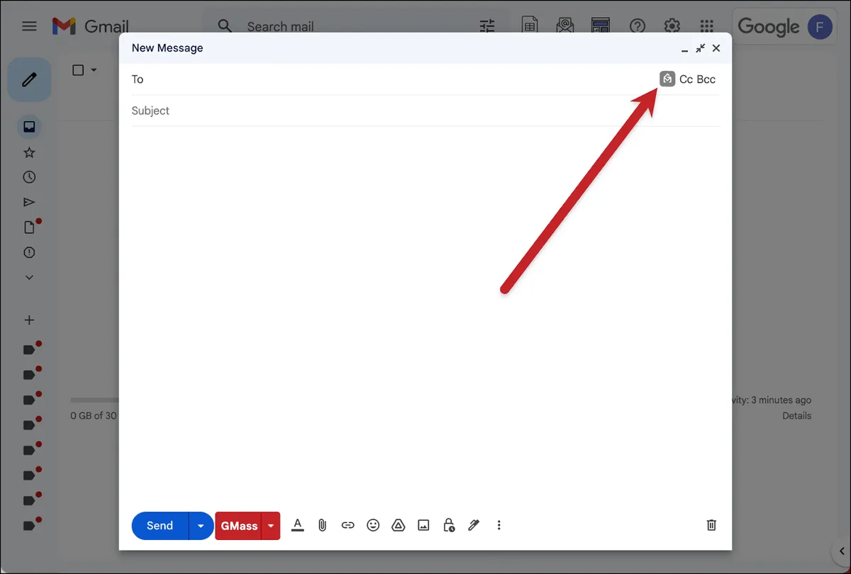 Click the GMass icon in the to field