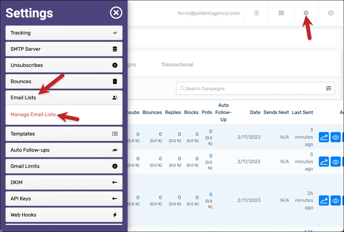 Find your email lists in the GMass dashboard