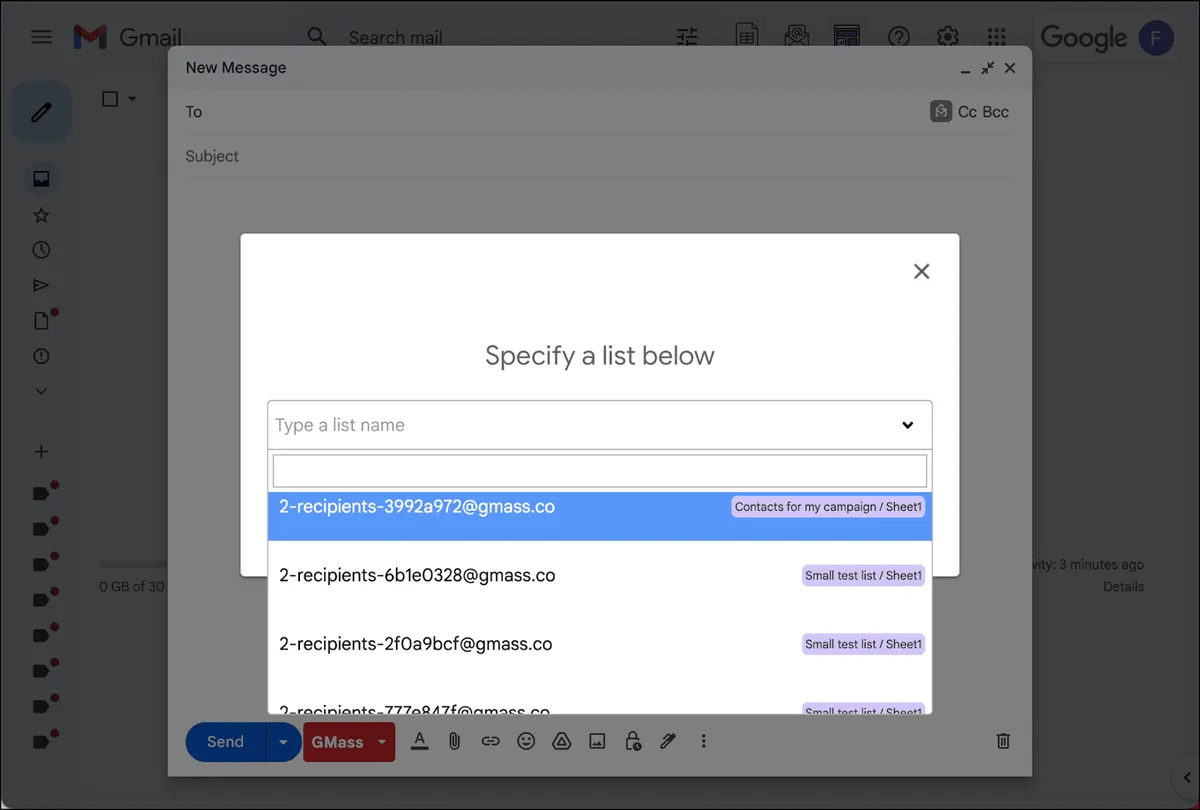 Pick your list from the dropdown