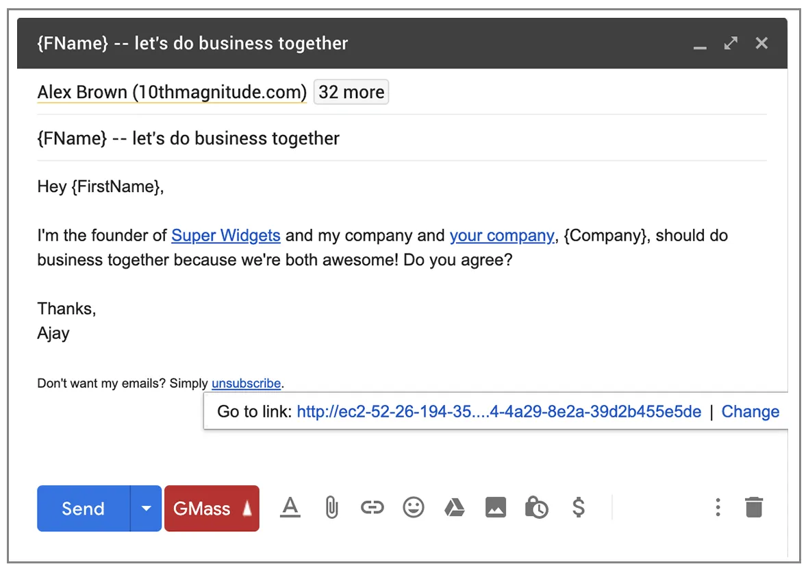 unsubscribe link
