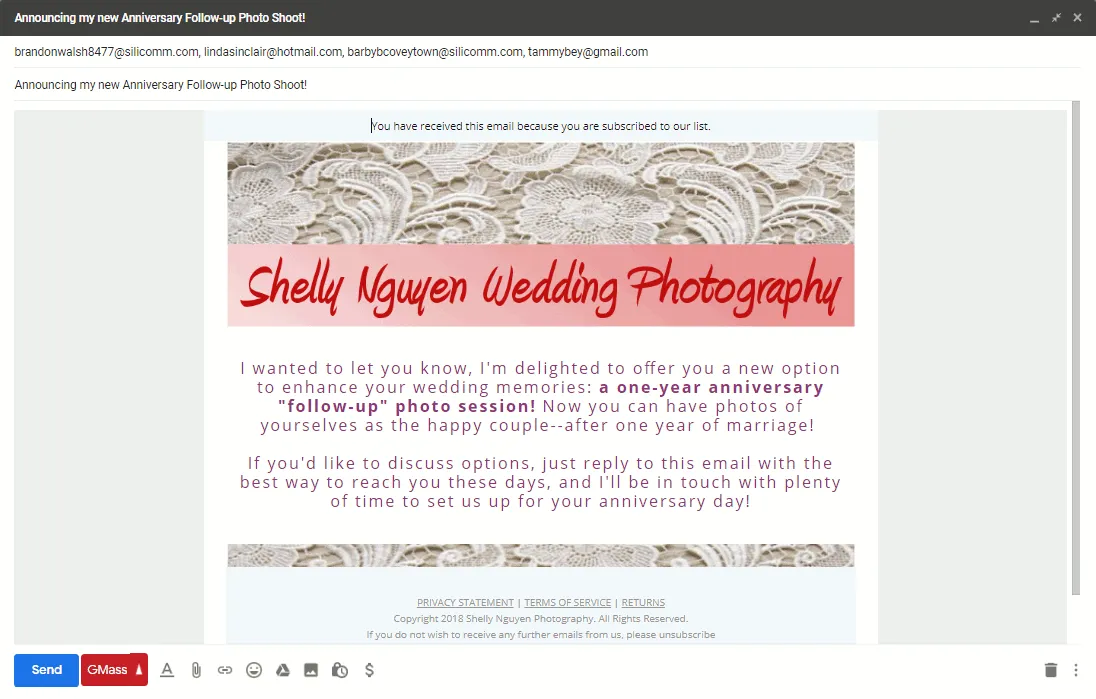 HTML email shown in Gmail compose window. Not quite done yet, though.