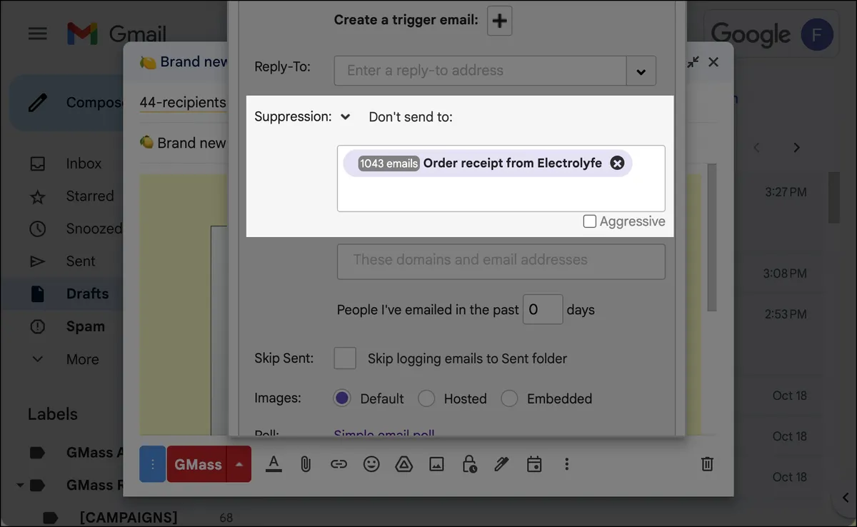 Using a suppression list