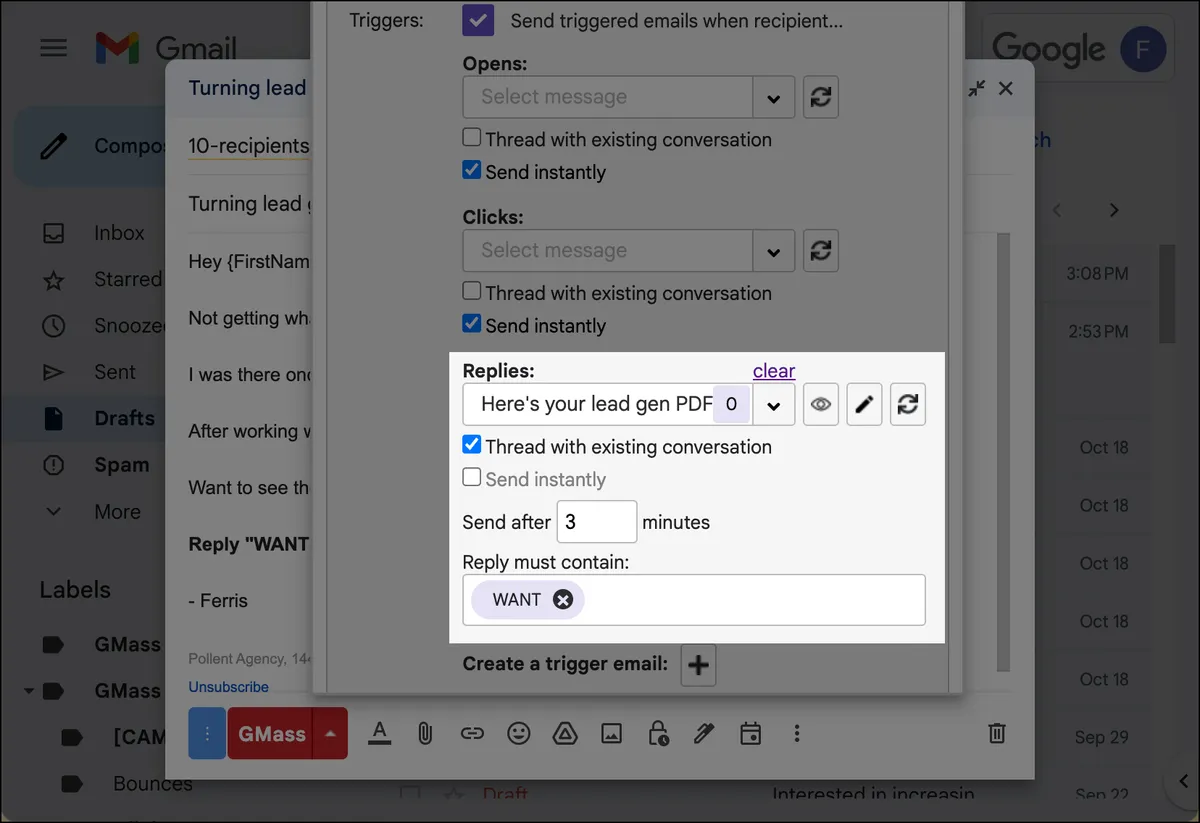 Setting up a reply trigger with a keyword