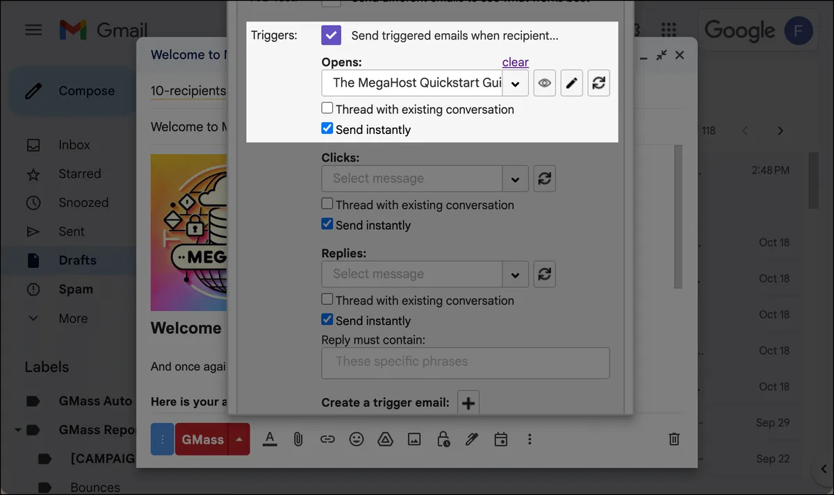 Setting up an open trigger with a more elaborate onboarding message