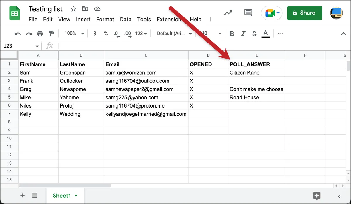 Polls column in Google Sheet