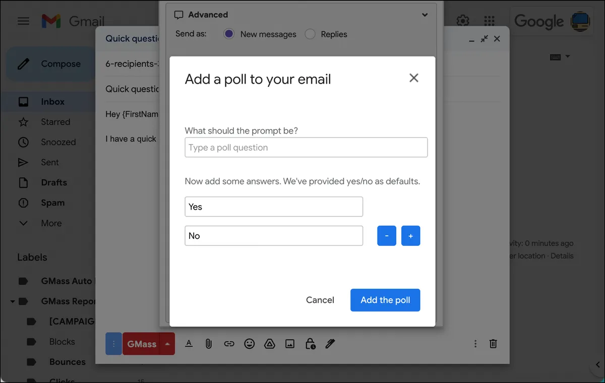 Add a poll to your email