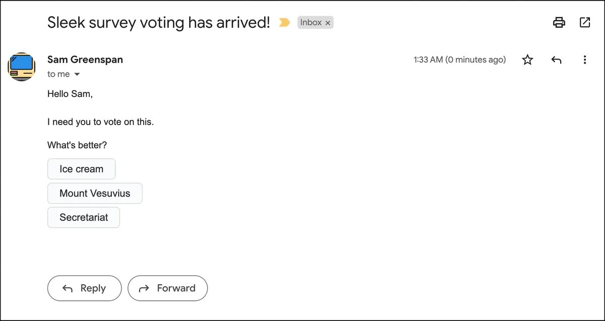 Buttons in the sent email