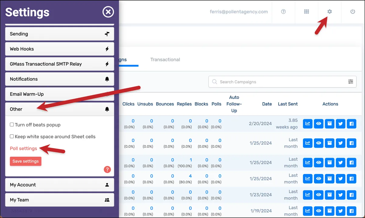Poll settings in the dashboard