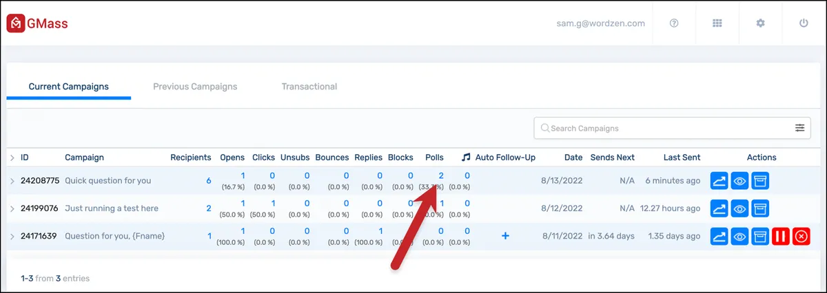Poll reporting in the dashboard