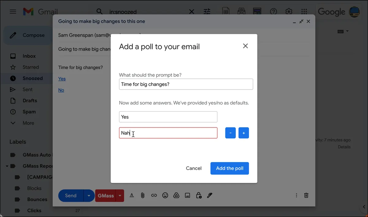 Update a poll in settings