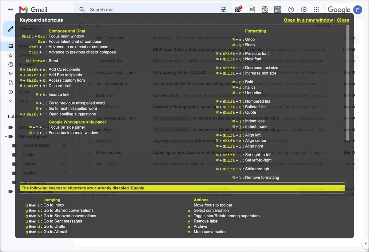 Hit ? for shortcuts in Gmail