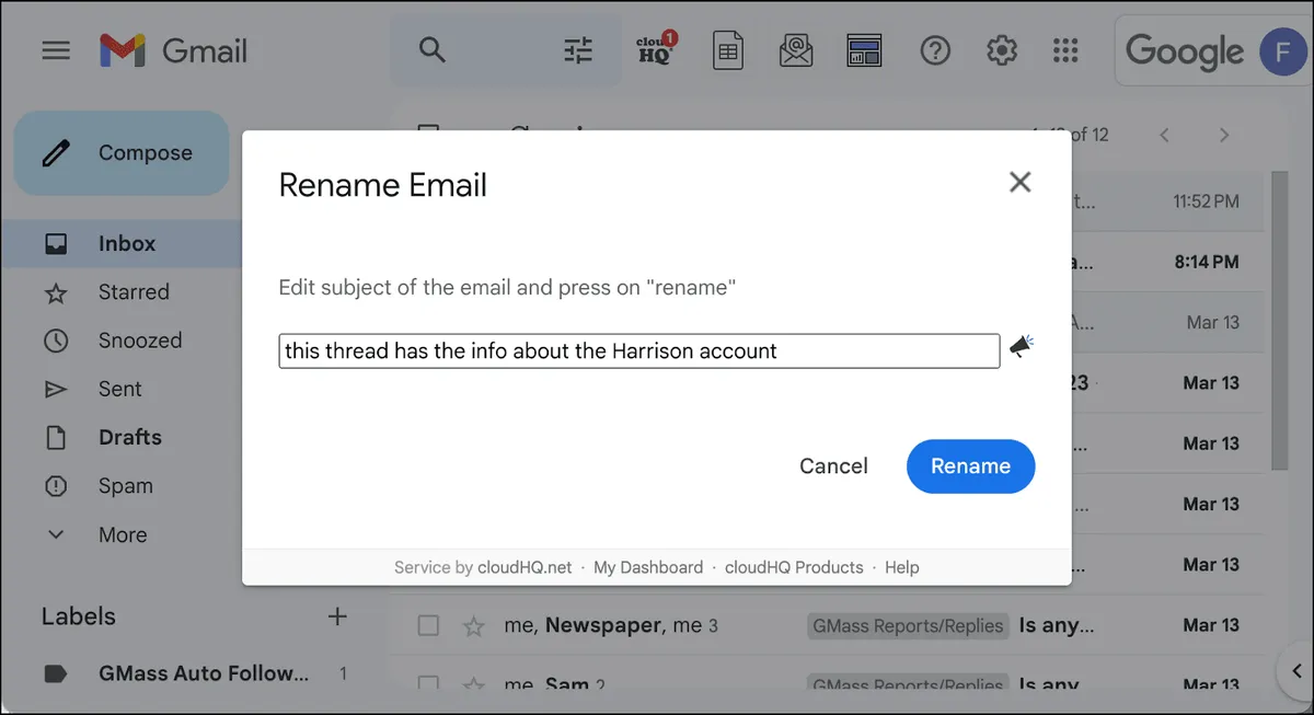 Rename subject lines for organization