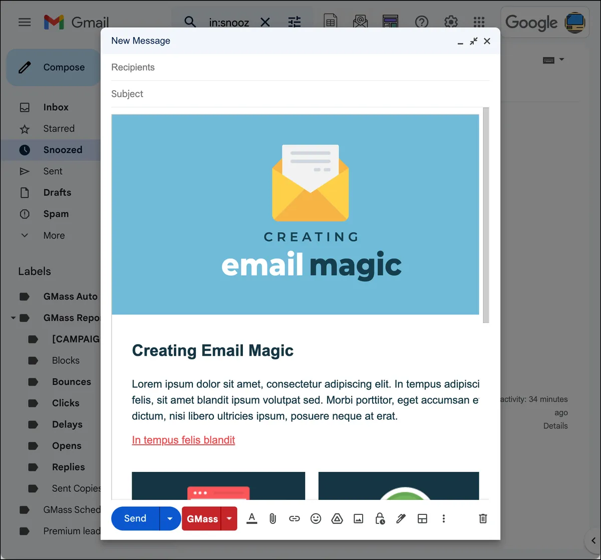 HTML template in the Gmail compose window