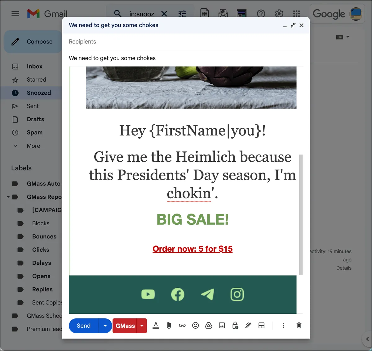 My tweaked email in GMass