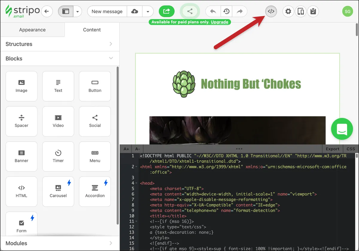 Copying the raw HTML from a third-party builder