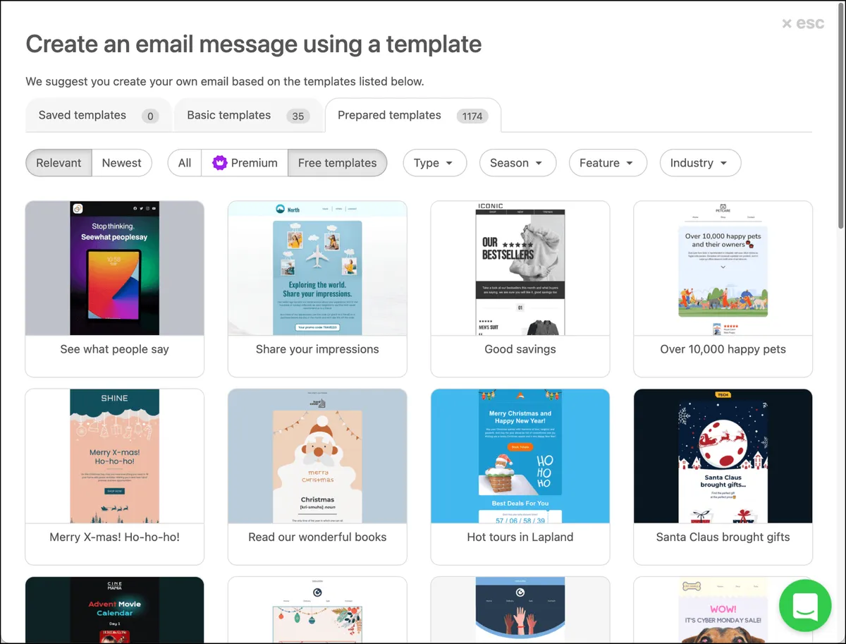Choose a template to start with in a third-party builder