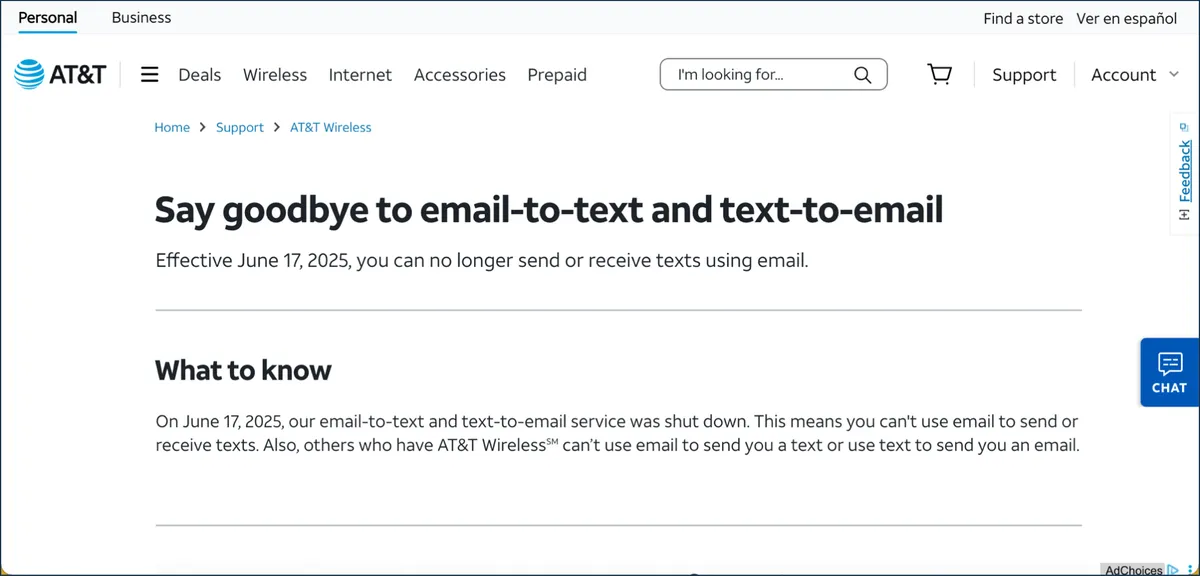 AT&T and the other carriers shut down their gateways
