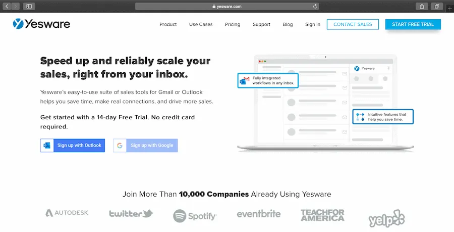 Yesware home page