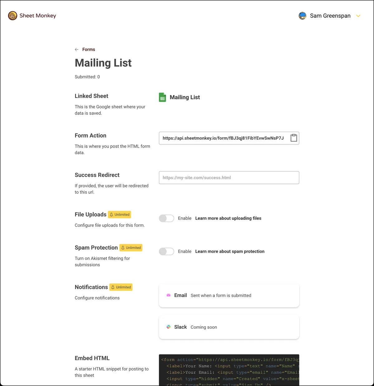 Options in Sheet Monkey