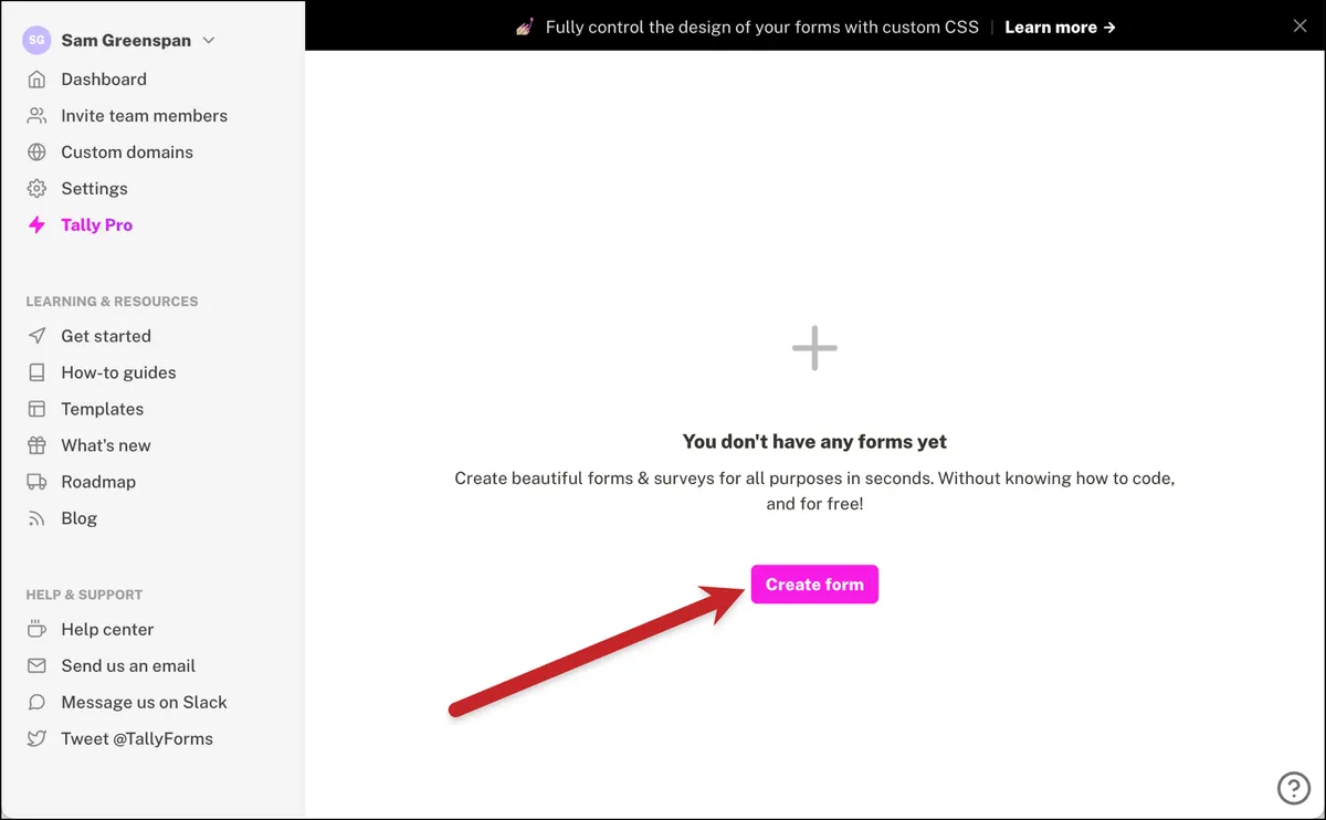 Create a form in Tally