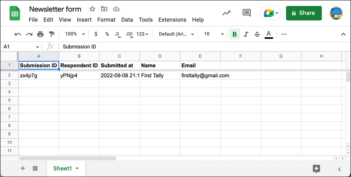 Email in the Google Sheet