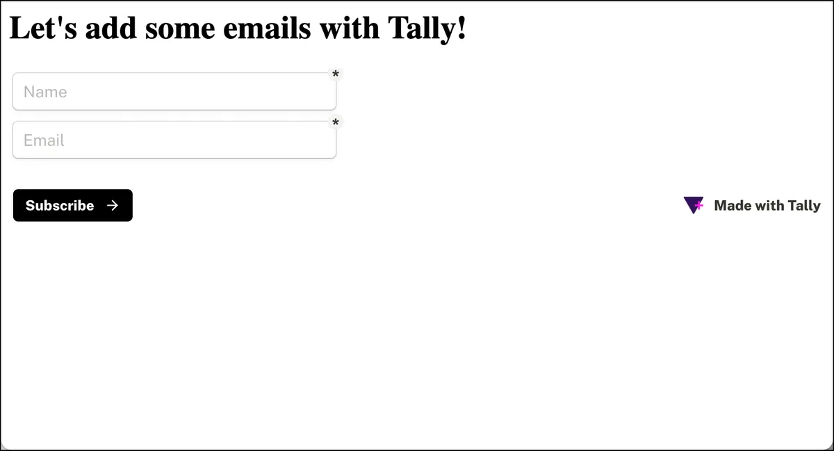 The form in my browser