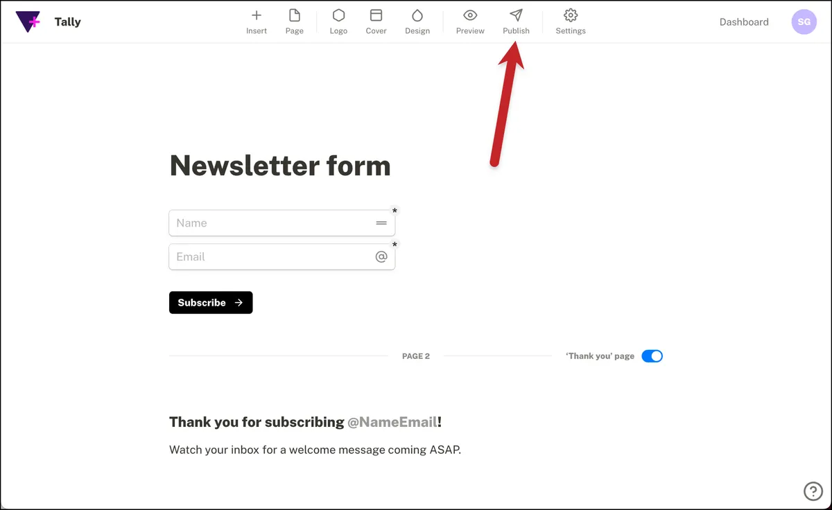 Publishing the form