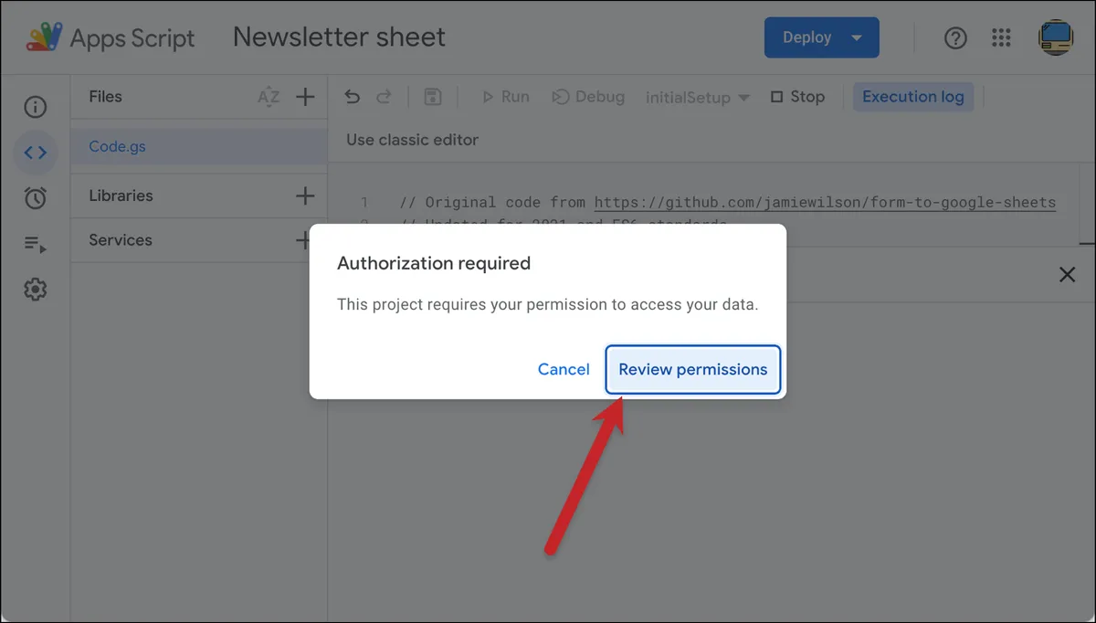 Review permissions for app