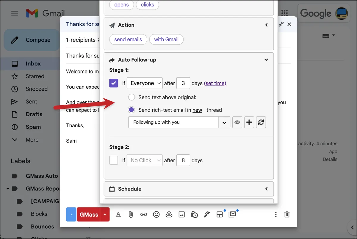 Settings for welcome email