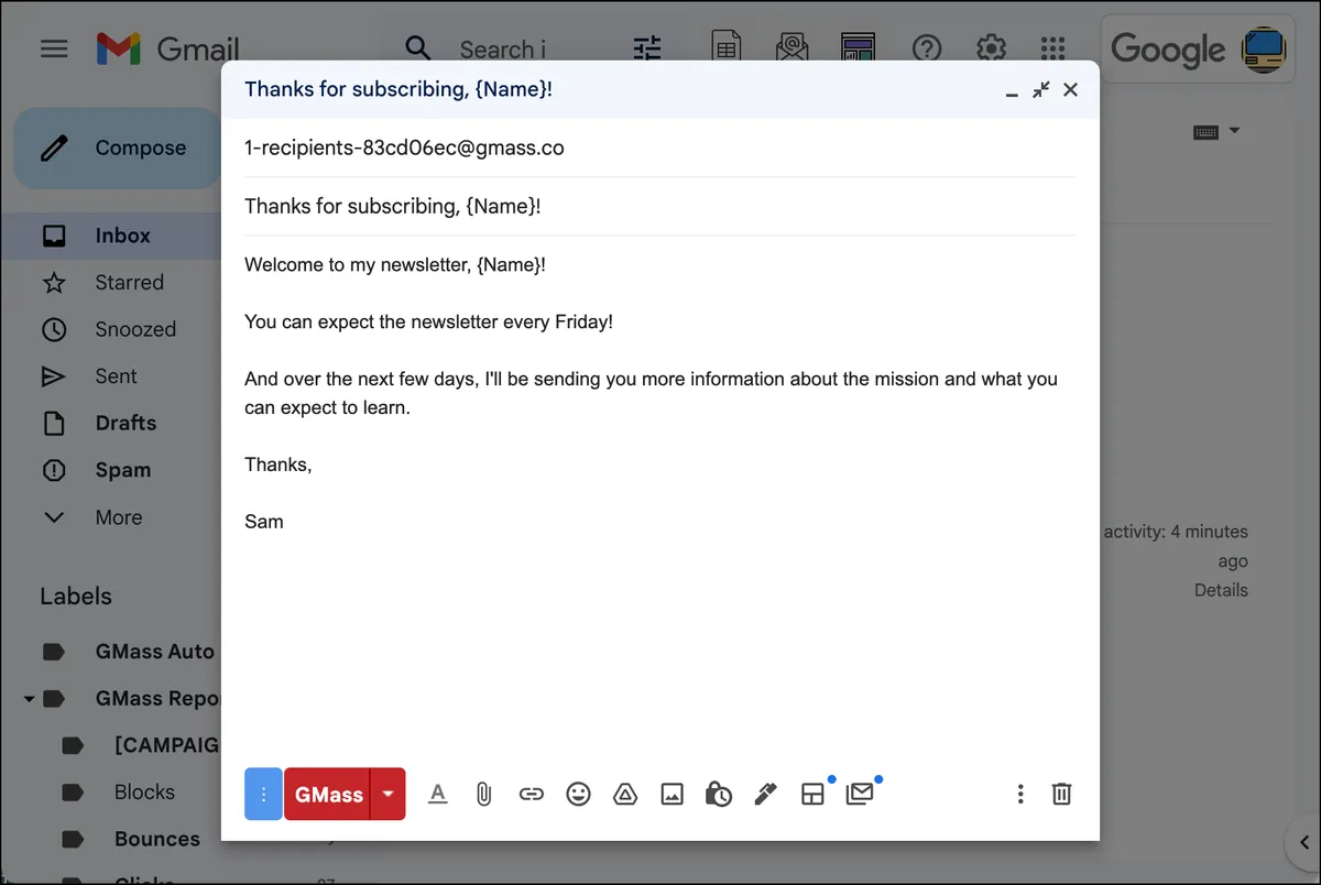 Compose your welcome email
