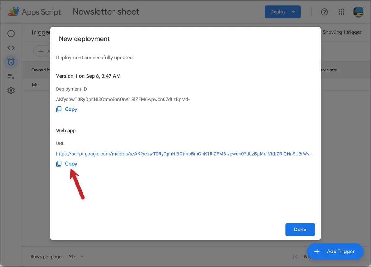 Copy the web app URL