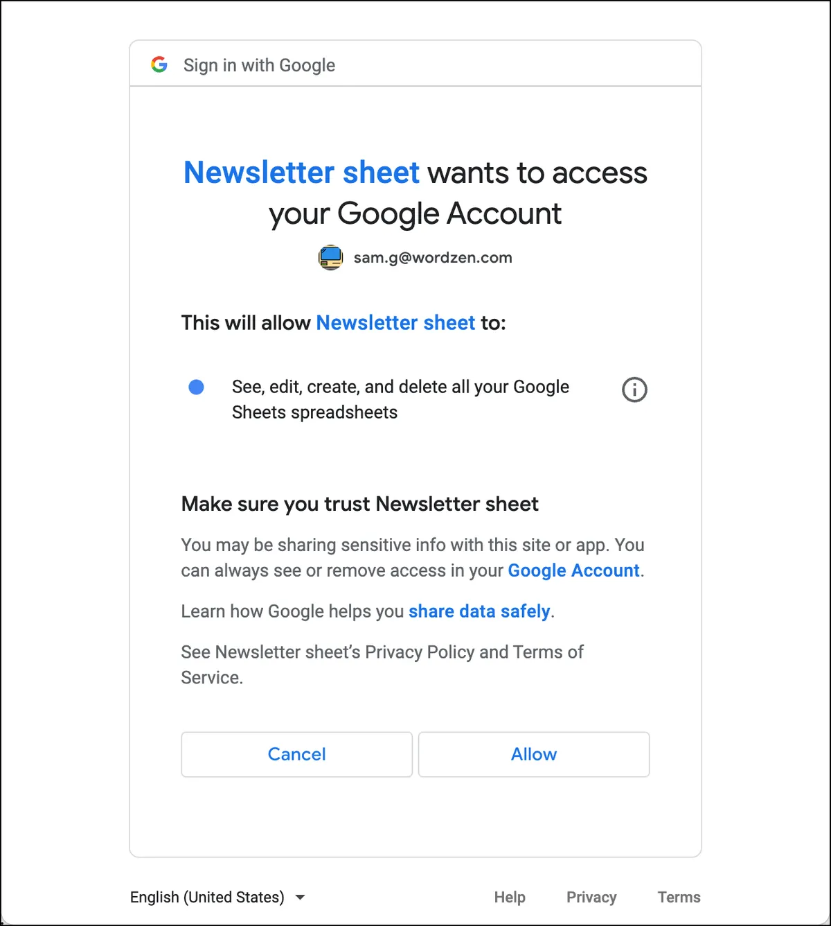 Give Google permissions