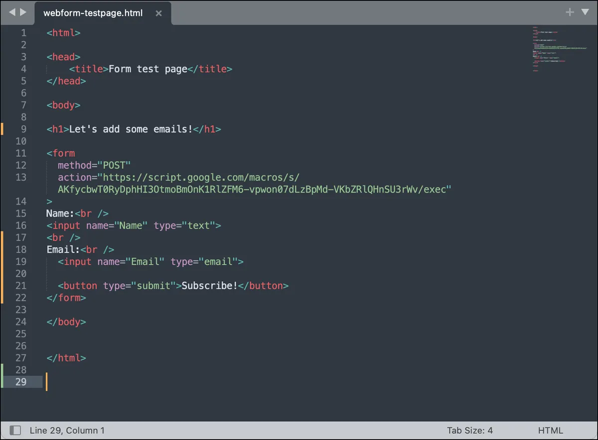 HTML code for web form with Google Apps Script