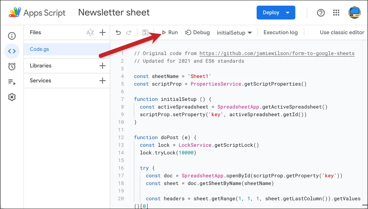 Run your Google Apps Script for the first time