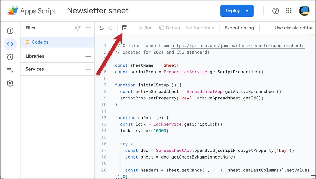 Save your Google Apps script