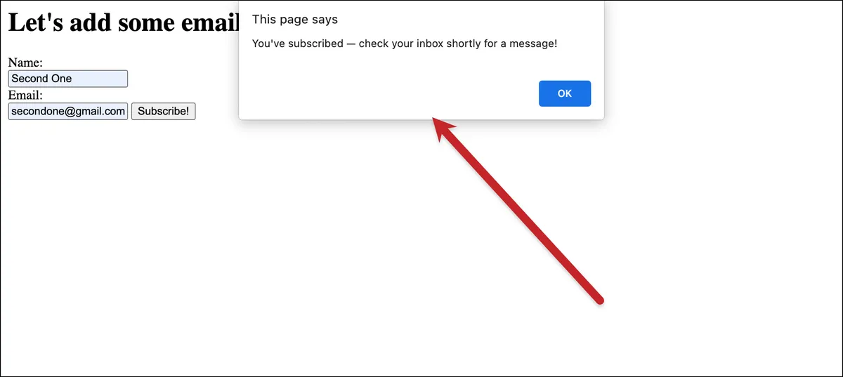 The alert in Chrome