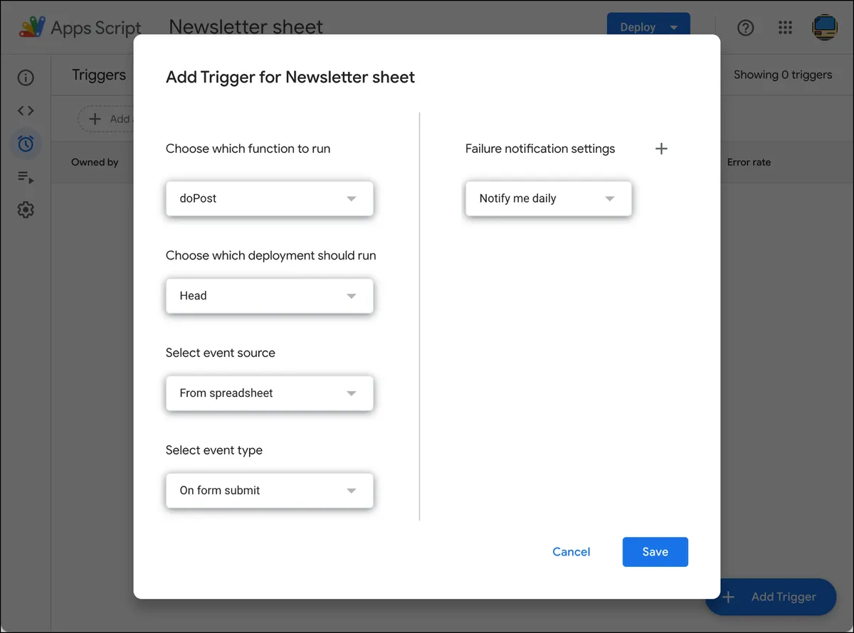 Your trigger settings