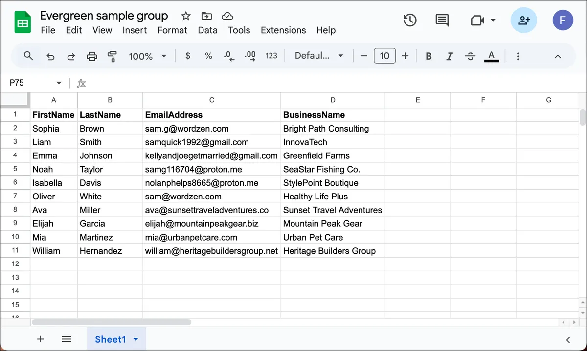 Create a Google Sheet of contacts