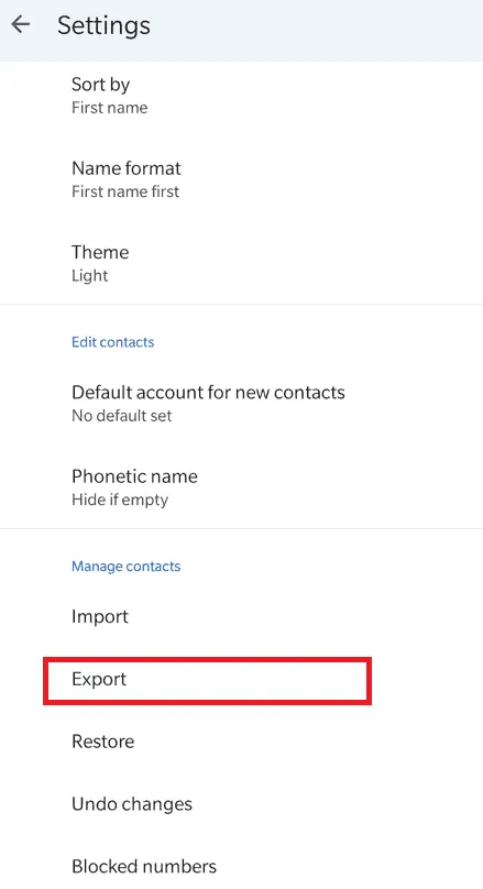Export button