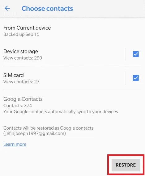 Restore button
