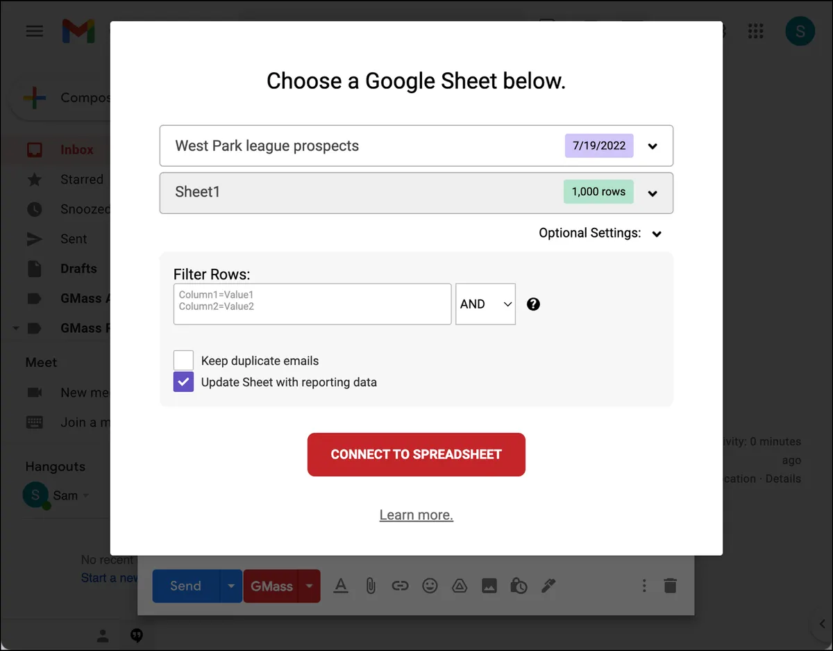 Connect the prospects sheet