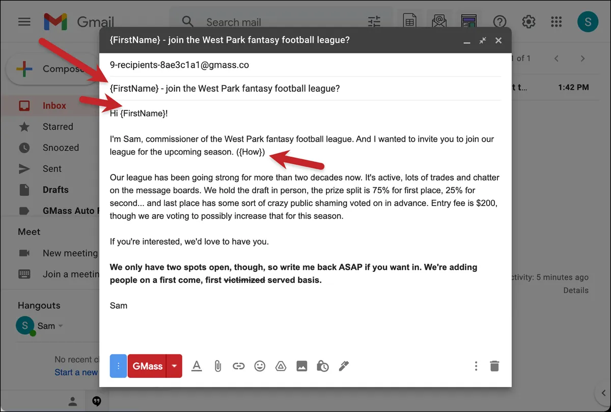 My email to prospective new fantasy members