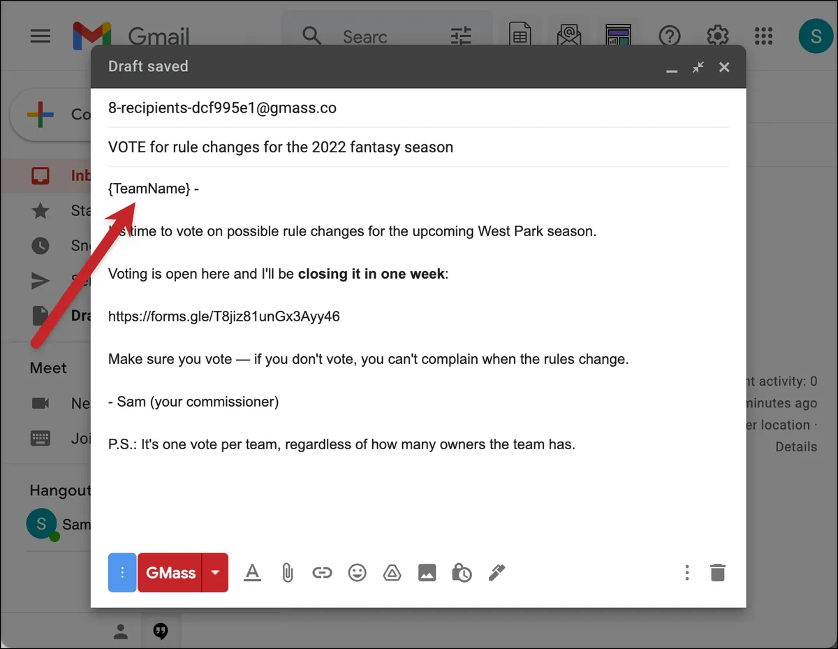 Compose fantasy football email
