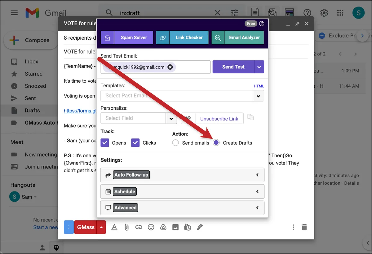 Create drafts of the emails