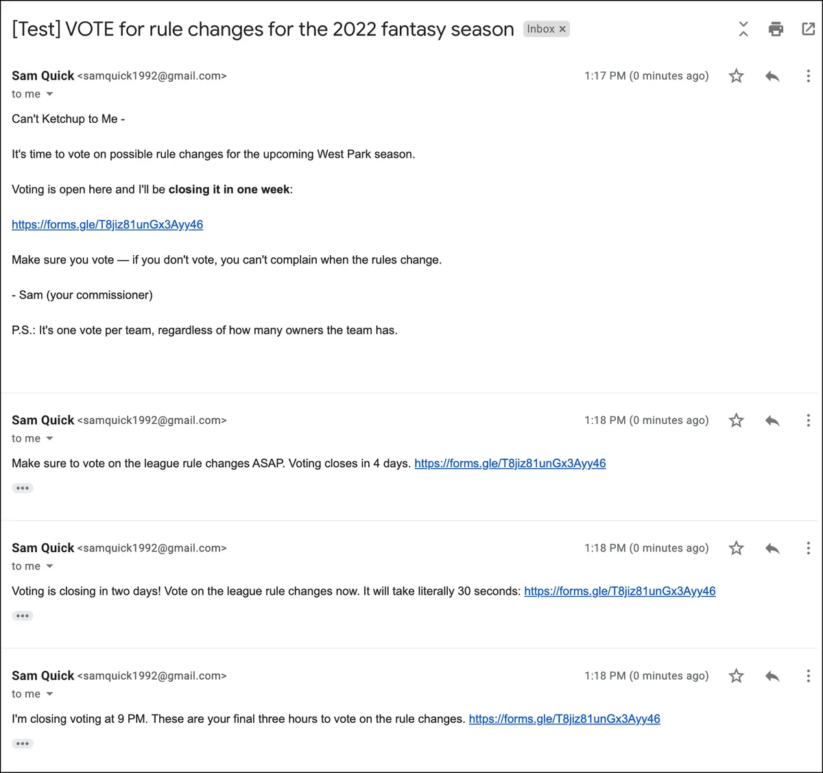 A test of the full rules voting sequence